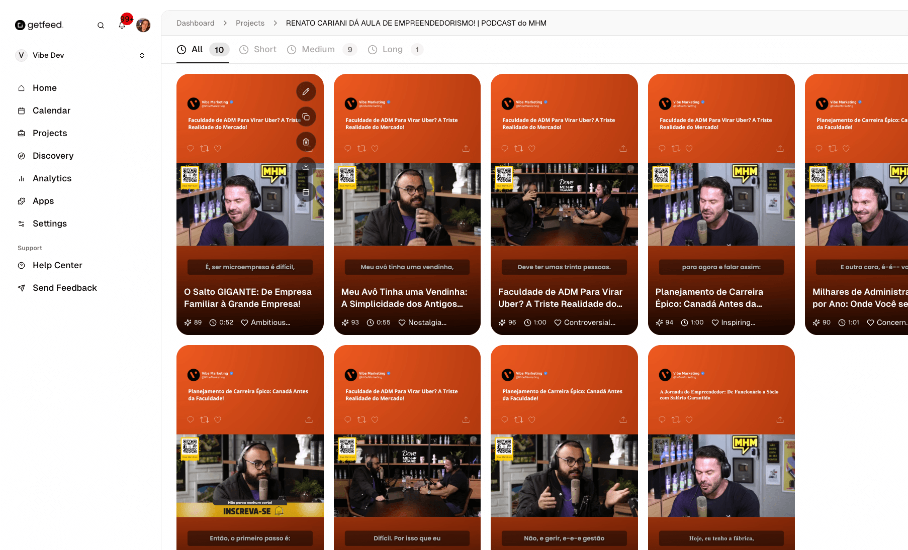 Clip hover actions showing Edit button