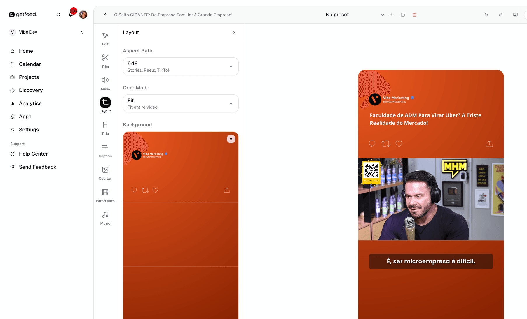 Layout settings with aspect ratio options