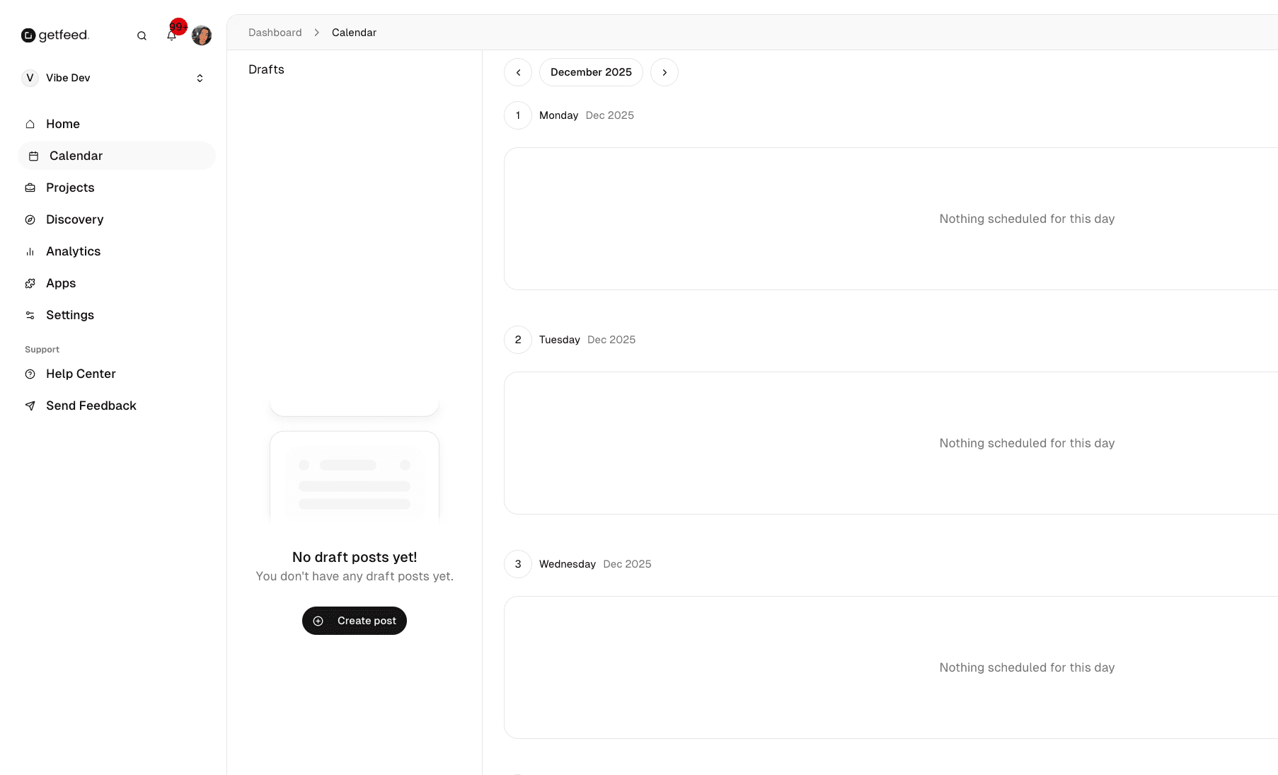 Calendar view showing configured time slots